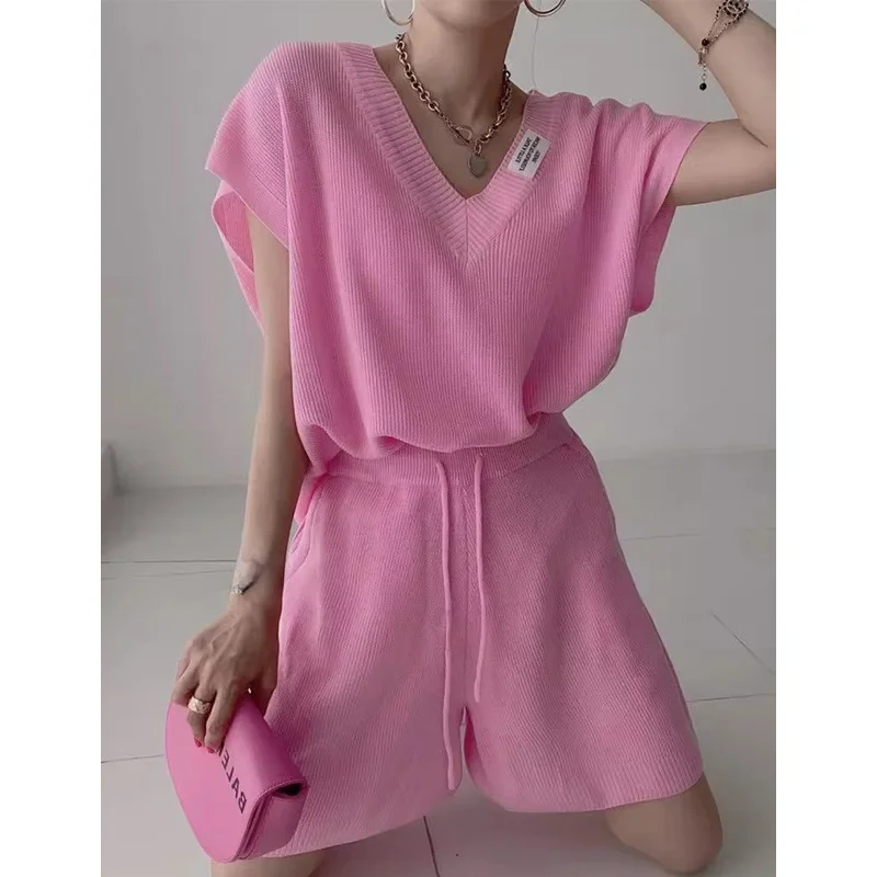 

Шикарный летний антивозрастной комплект с надписью в стиле пэчворк ort Sve Вязаный топ с высокой талией и широкими штанинами Универсальный модный женский комплект...