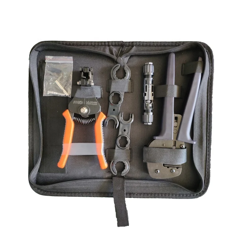 

Cable Stripper Spanner Hollow Copper and Solid Copper Bar Connector Hand Toolkit Tool Bag Kit for Solar System