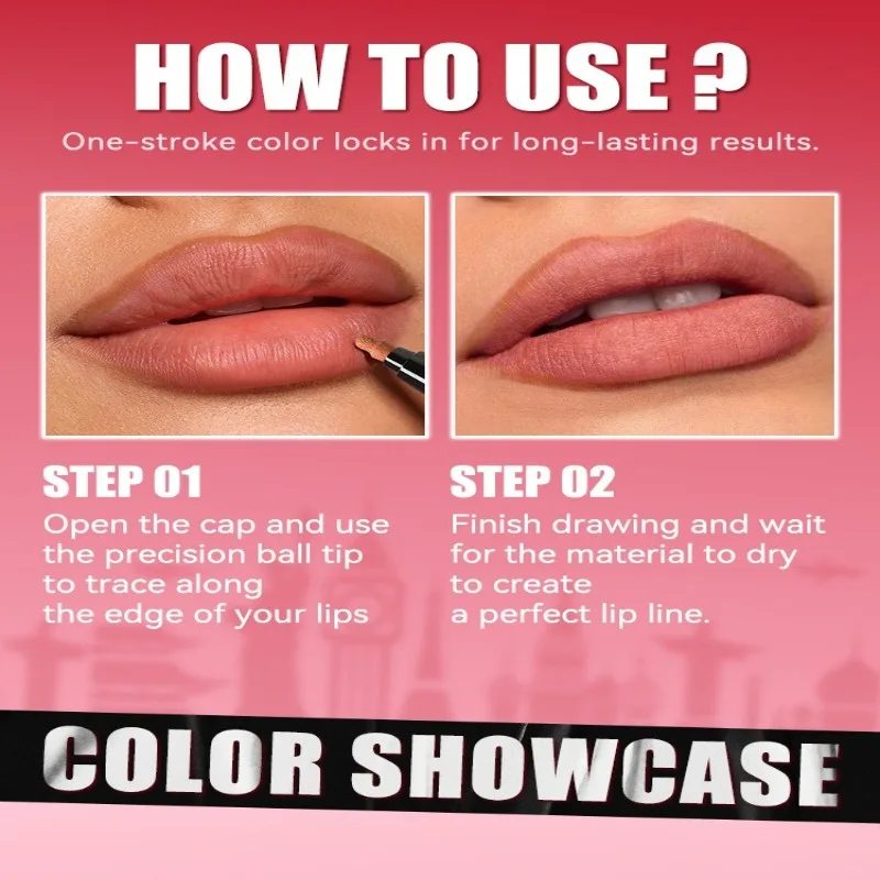 ดินสอเขียนขอบปากแบบกันน้ำ ติดทนนาน ไม่เลอะ ไม่ต้องใช้แปรง ให้ลุคธรรมชาติ สีนู้ด