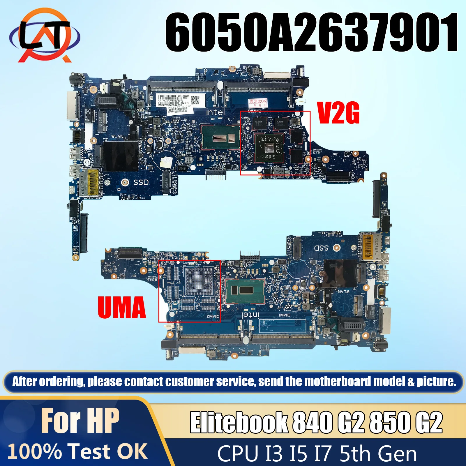 

For HP Elitebook 840 G2 850 G2 Laptop Motherboard With I5 I7 5th Gen CPU 6050A2637901 799510-601 799510-501 799513-601