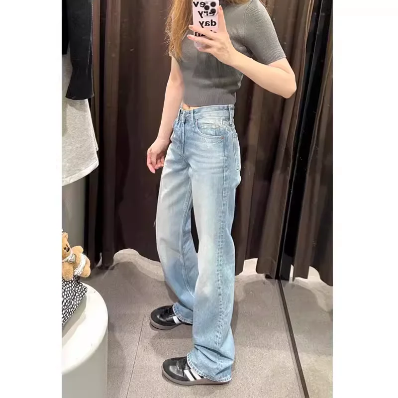 

Retro Casual Versatile High Waist Wide Leg Jeans Long Pants Autumn New Arrival Women's Faion Comfortable Wear Resistant Cotton