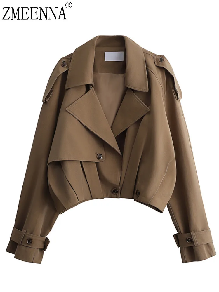 ZMEENNA gabardina corta con estilo para mujer, Chaqueta corta de moda 2025, con cuello de solapa y puños con cinturón para primavera ZM1086