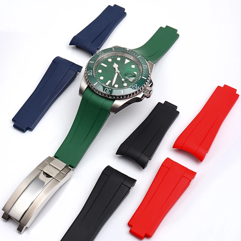 

20mm FKM watch Band suitable for Rolex Submariner Black Green Water Ghost watch chain men's diving watch accessories