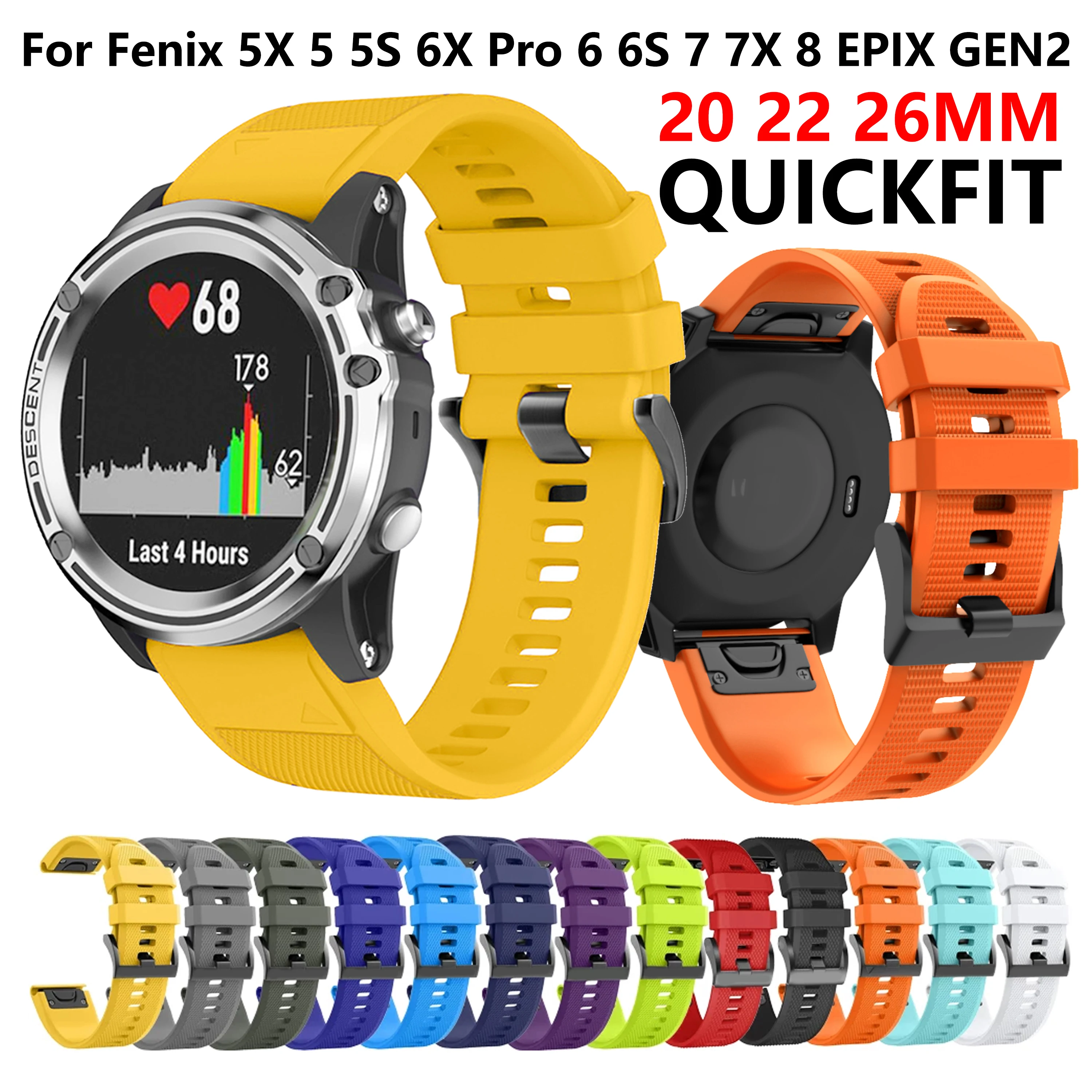 

Silicone Smart Watch Band For Garmin Fenix 8 43MM 7S 6S 5S Plus 6 7 6X 7X 7S 8 47mm 20mm 22mm 26mm Quick Fit Release Watch Strap