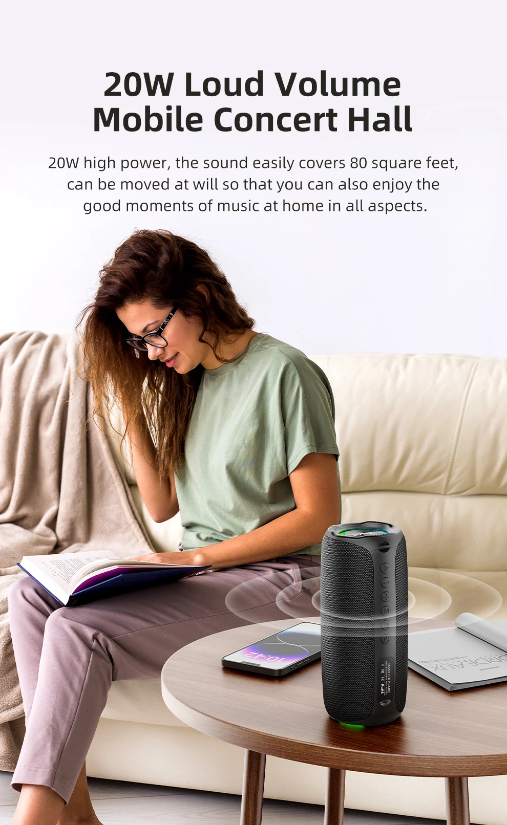 Zealot-MP2 Bluetooth-Lautsprecher, ultra-portabel, bis zu 15 Stunden Spielzeit, IP65 wasserdicht und staubdicht, kraftvoller Klang für den Außenbereich. – Detail 5