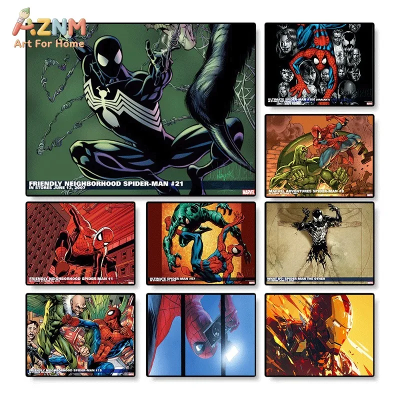 Black Symbiote Spider Man Canvas Wall  Marvel Retro Comic Poster Hulk Green Goblin Iron Man Superhero Print Boys Gaming Room Man