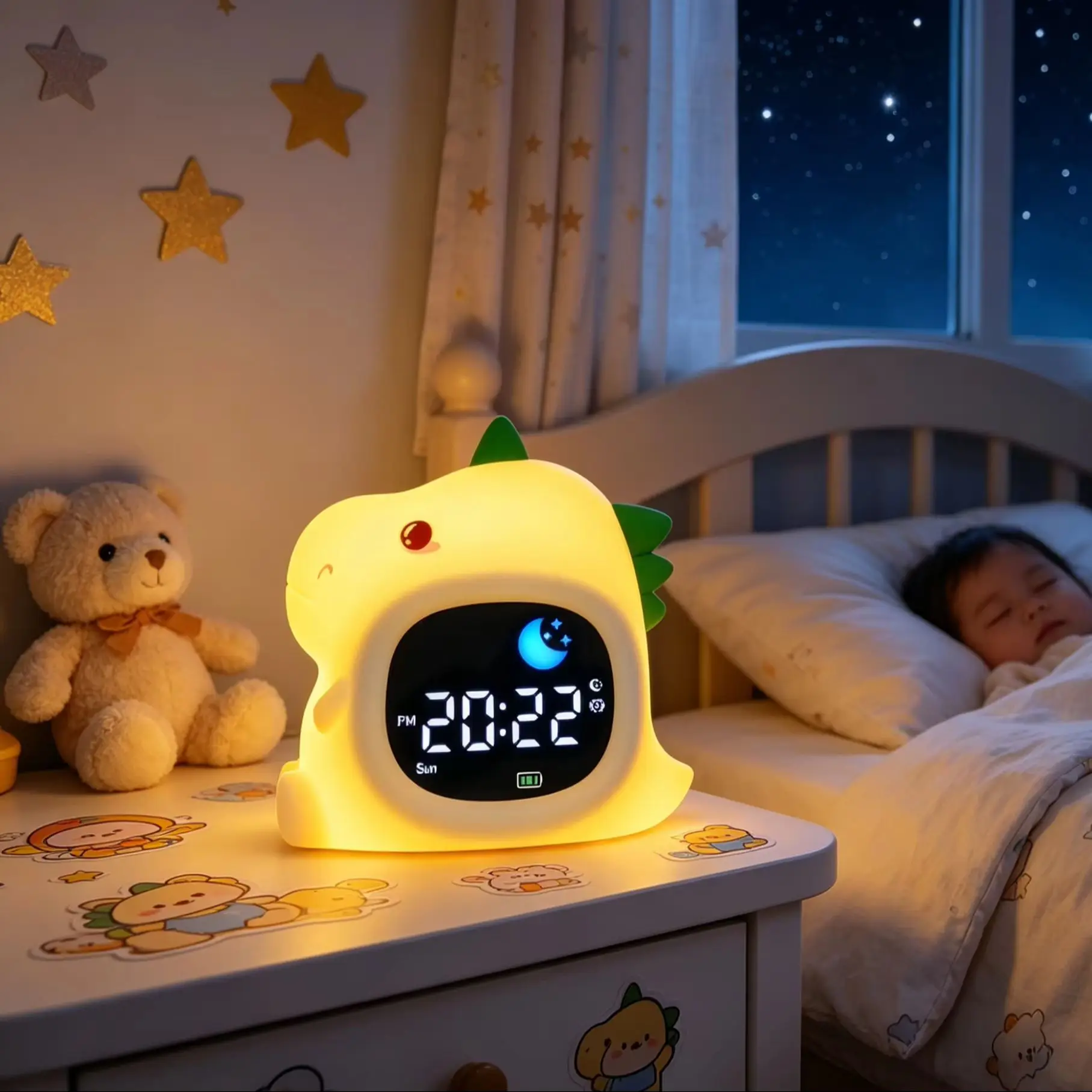 Kids Alarm Clock Sleep Training Clock, Silicone Touch Night Light, Color Changing Led Lamp, Soft Bedroom Decor Gift For Toddlers