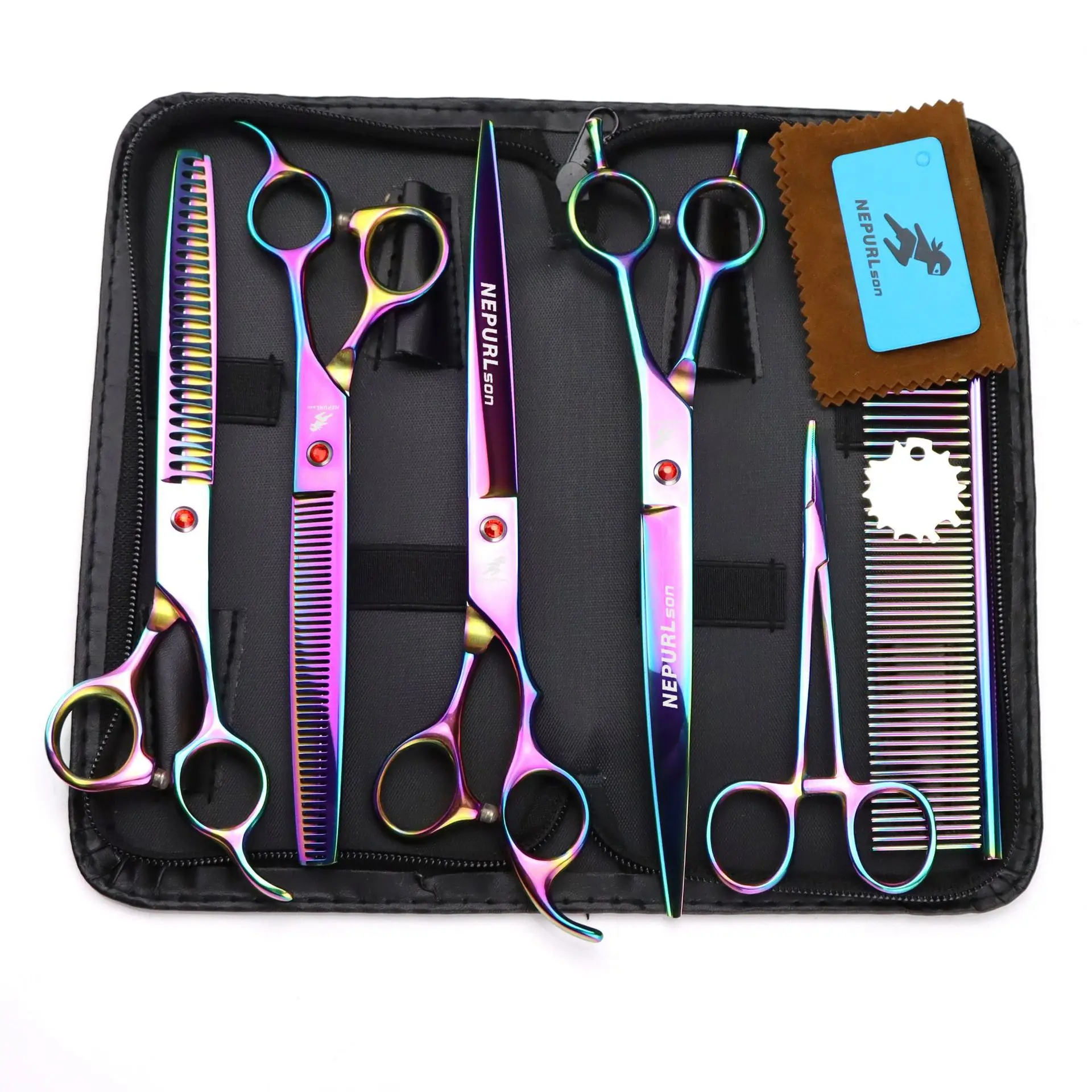 8 Inches Pet Grooming Scissors Straight Curved Thinning Cut Hair Tool Comb Hemostatic Pliers Set 7.5 Inch Big/small Teeth Shears