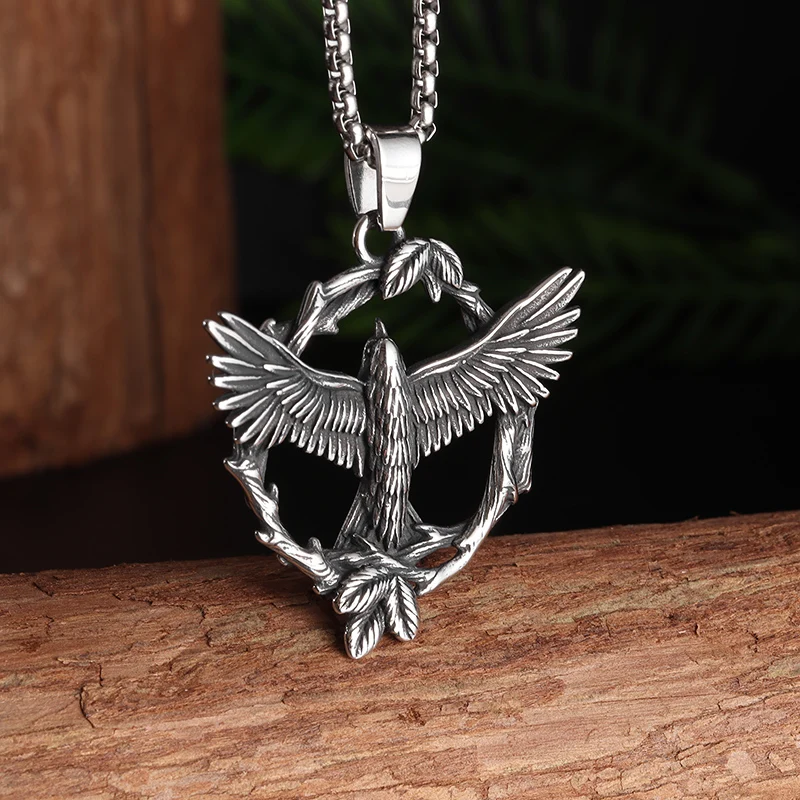 Vintage Nordic Odin God Bird Necklace Free Flying Eagle Pendant Men's Punk Celtic Eagle Amulet Jewelry Gift