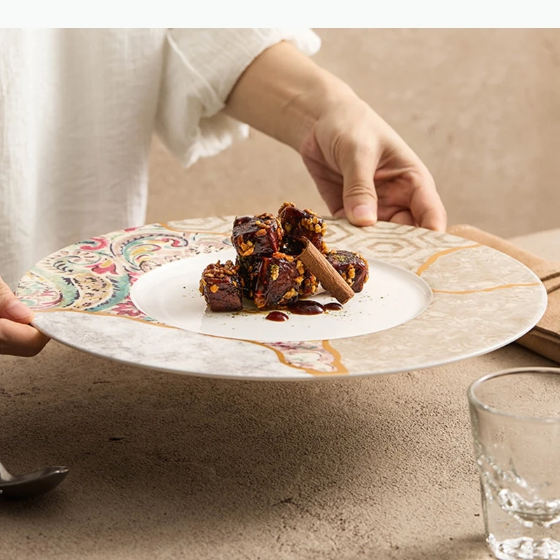 Assiette en céramique circulaire créative, assiette à steak pour restaurant, assiette à dessert, assiettes à pâtes, assiettes de service, vaisselle pour cuisine moléculaire