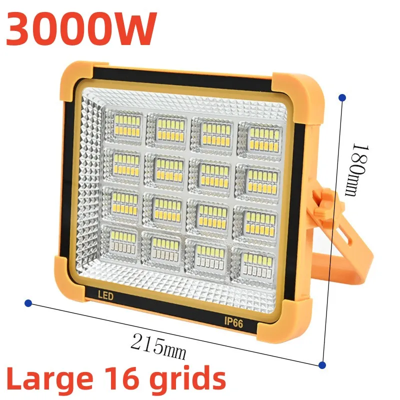 3000W New High-Power Rechargeable Solar Outdoor Portable LED Reflector Spotlight Projector Floodlight Construction Light  ﻿