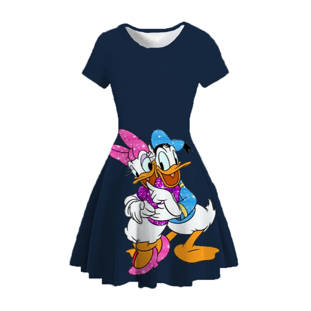 Donald Duck Daisy Disney Serie Cartoon Print Kinderlijke Grappige Schattige Meisje Jurk Zoete Losse Korte Mouw Kinderkleding