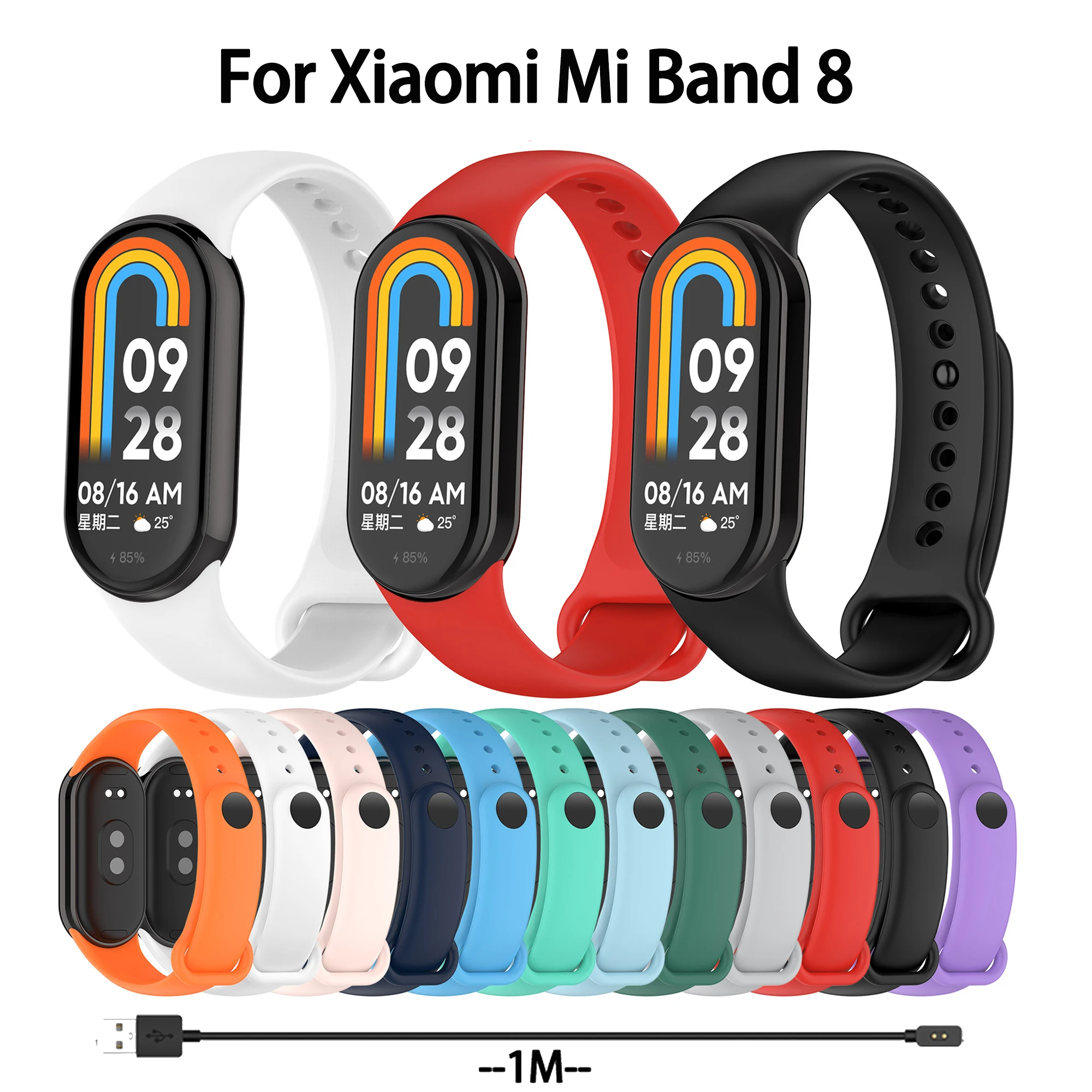 Silicone Sports Strap For Xiaomi Mi Band 8 Bracelet Wristband For Miband 8 SmartWatch Strap For Mi Band 8 Charger Miband8 Straps