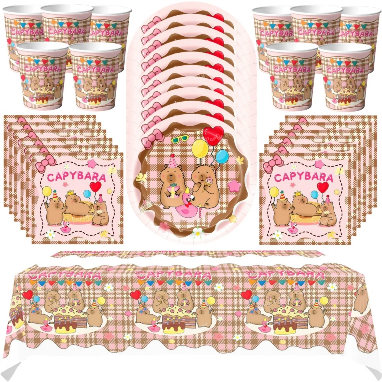 カピバラをテーマにした使い捨て食器セット（紙皿、ナプキン、カ - Table Cloth Disposable のレビューと価格