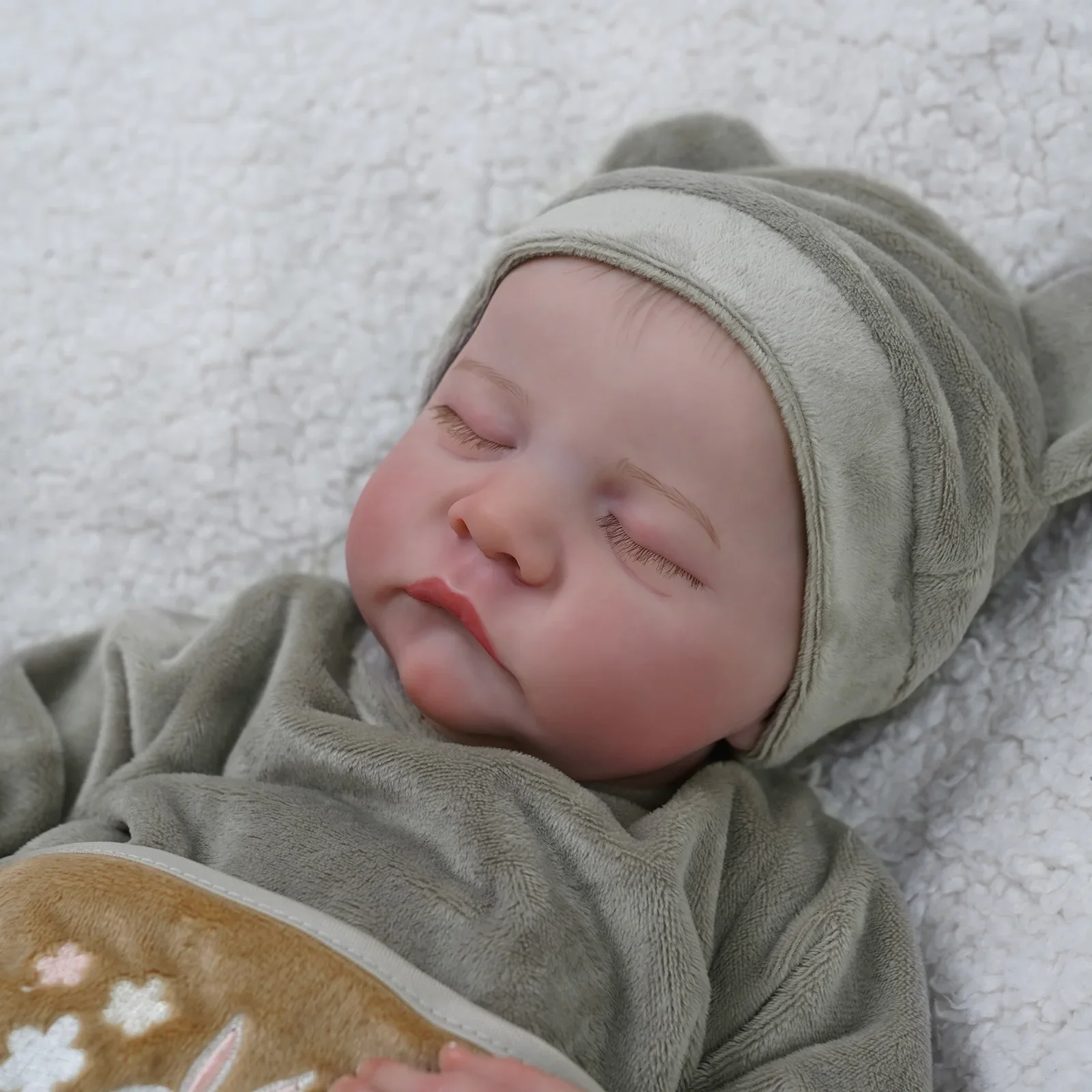 Risbecko 43cm levi bebê recém-nascido boneca reborn dormindo silicone macio flexível tom de pele 3d com veias visíveis pintura à mão boneca de cabelo