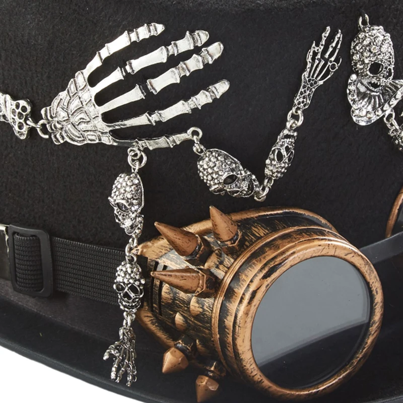 Sombrero de copa Steampunk Punk serpiente esqueleto manos gafas sombrerosapas gorra moda Fedora para hombres mujeres
