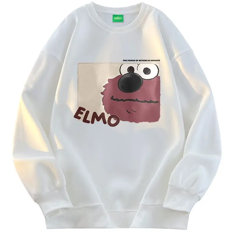 Sesame Street Elmo Cookie Monster animation peripheral spring and autumn versatile round neck pullover top for men and women