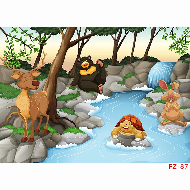 SHUOZHIKE Tropical Jungle Cartoon Wildlife Park Shoot Photo  Children's Birthday and Newborn Photography Background Prop FZ-12