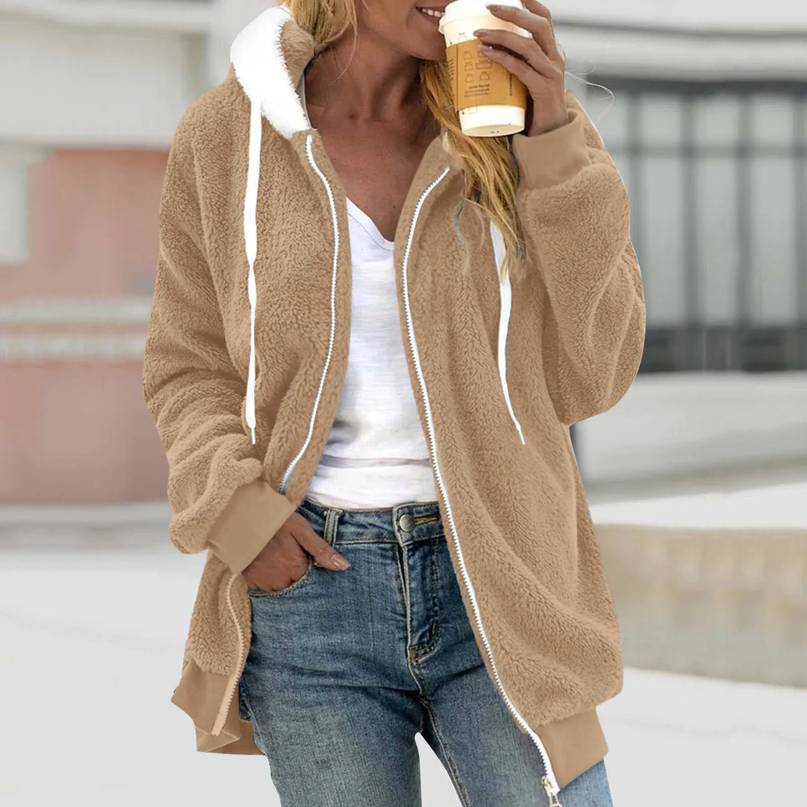 

Women‘s Hooded Cardigan Knitted Sweater Winter Thick Fleece Warm Casual Knitwear Coat Solid Color Cardigan Female Hooded Sweater