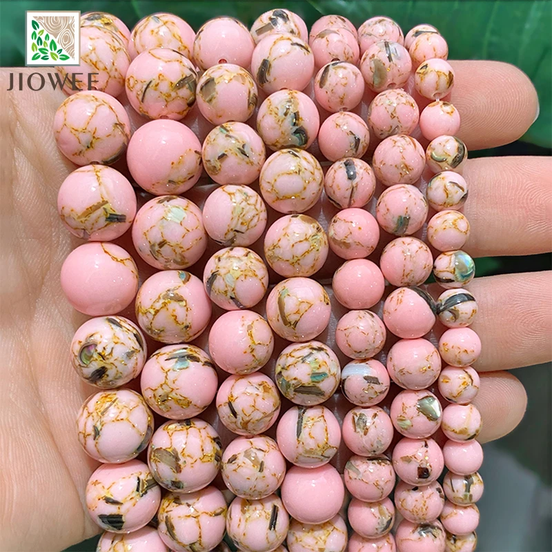 4/6/8/10/12mm różowa muszla turkusy kamień naturalny okrągłe luźne koraliki dystansowe do tworzenia biżuterii DIY Charms kolczyki bransoletka 15''