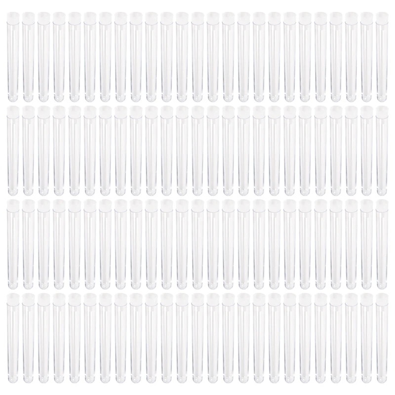 

100Pcs 12X100mm Transparent Laboratory Clear Plastic Test Tubes Vials With Push Caps School Lab Supplies