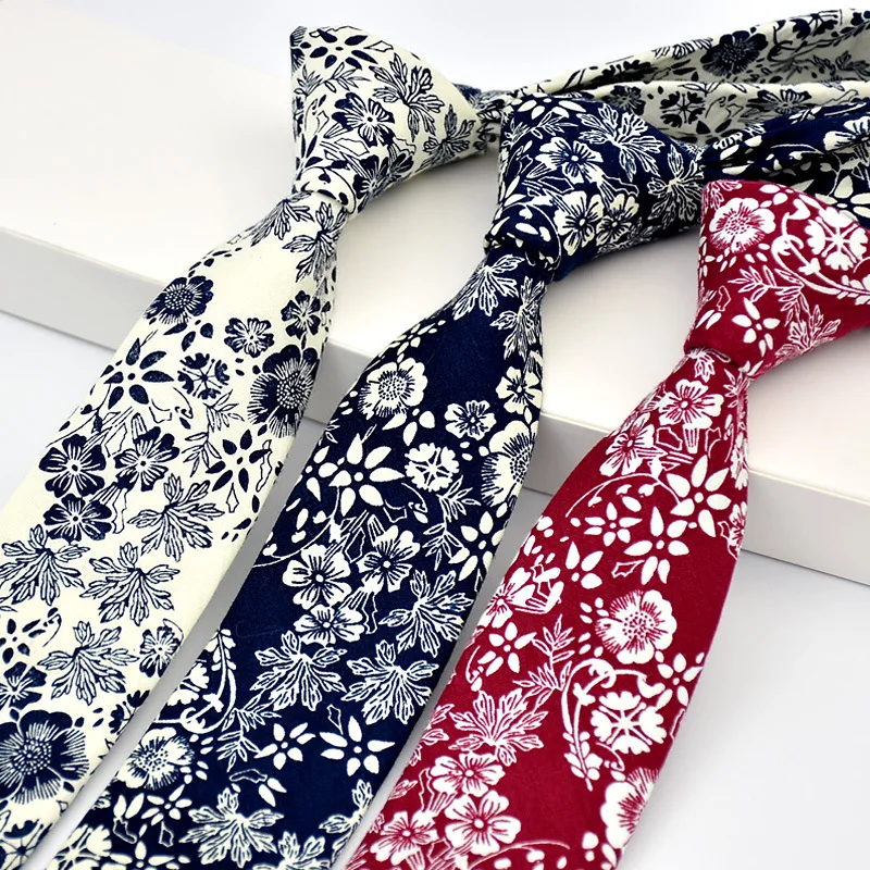 Necktie Narrow Paisley Slim Skinny Cravate Narrow Thick Neckties Cotton Flower Tie Men's Colourful Floral Ties  Ties for Men