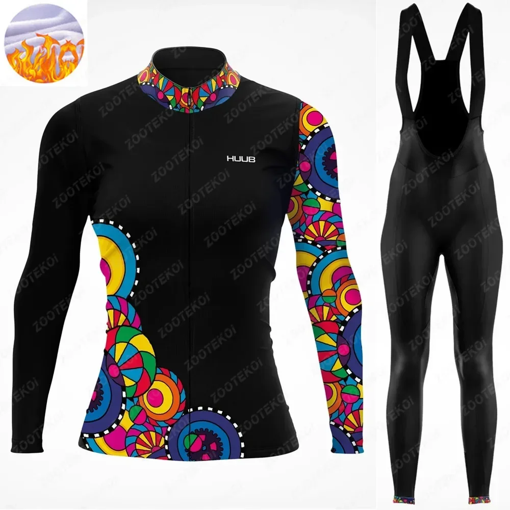 winter women long sleeved fleece bicycle jersey suit MTB bike cycling wear warm bib pants macaquinho ciclismo feminino set