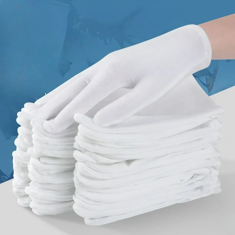 2/100Pcs Men Women Full Finger Etiquette White Cotton Gloves Waiters/Drivers/Jewelry/Workers Mittens Sweat Absorption Gloves