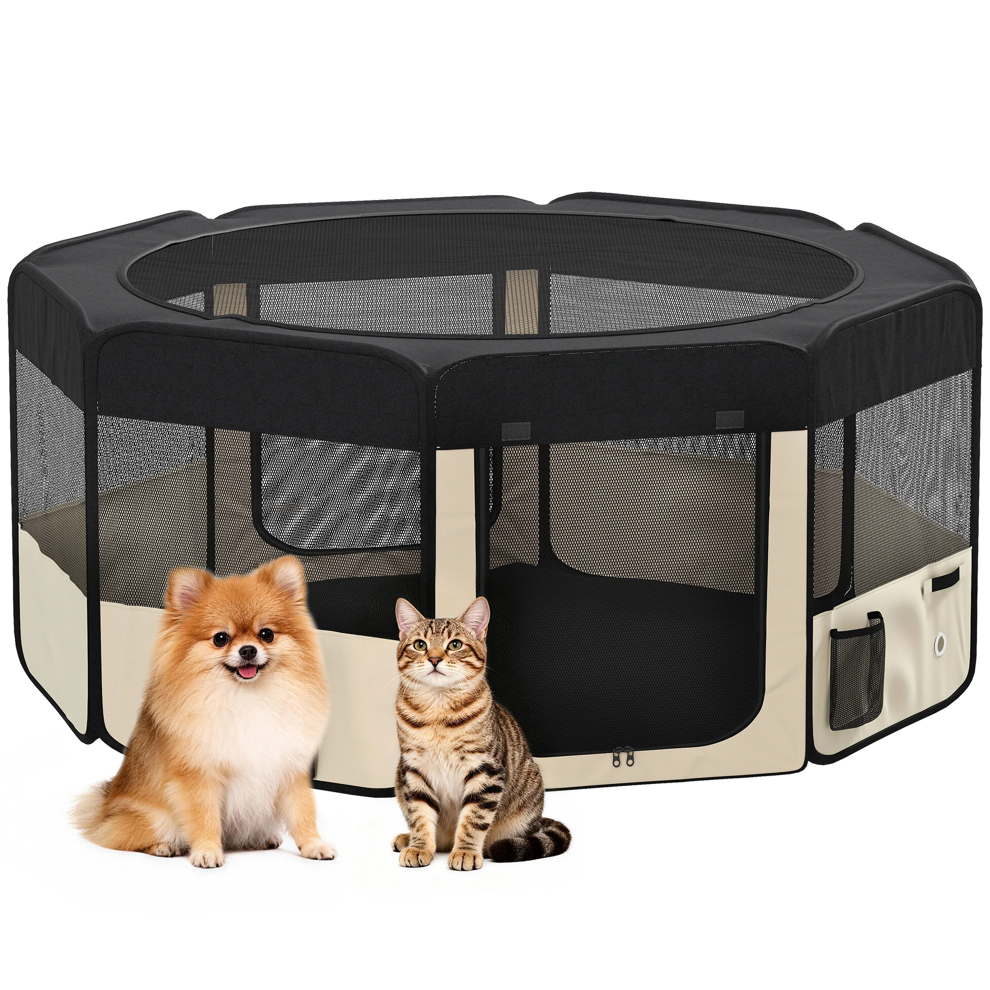 Pawhut Opvouwbare box voor honden en katten Draagbare box voor kleine dieren Waterdicht Oxford-stof Ø90X41 cm Zwart