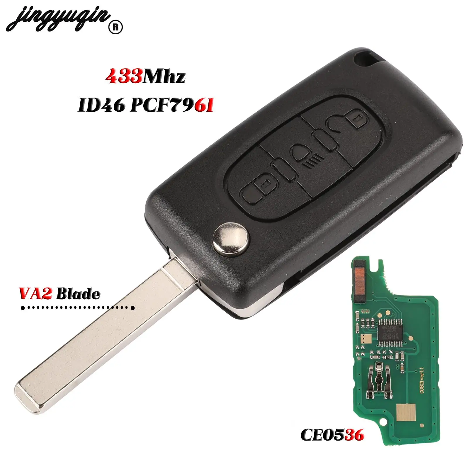 Jingyuqin 2/3b For 206 307 308 407 Partner For C3 Berlingo Xsara Flip Remote Ask Fsk 433mhz Ce0523 /36