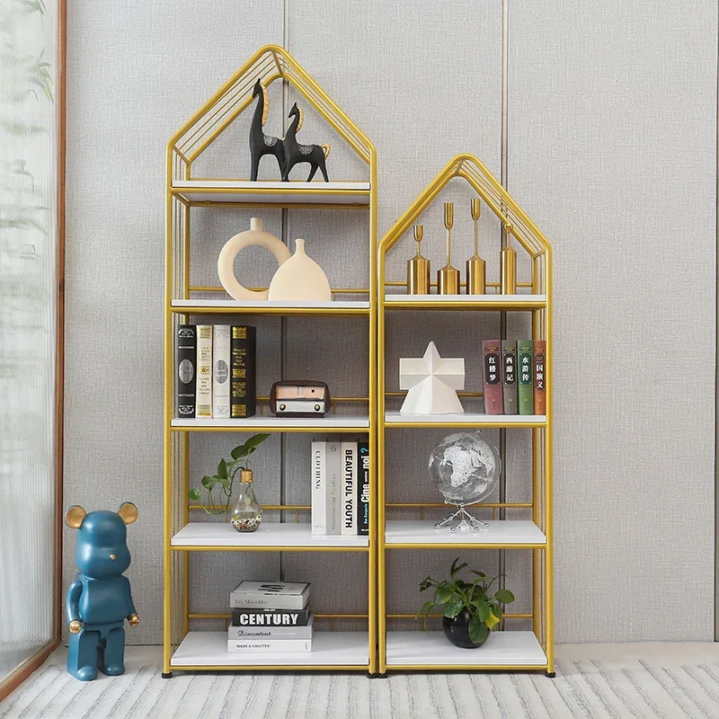 Customized Nordic storage rack, golden living room storage rack, multi-layer floor partition rack, bookshelf, light luxury manic