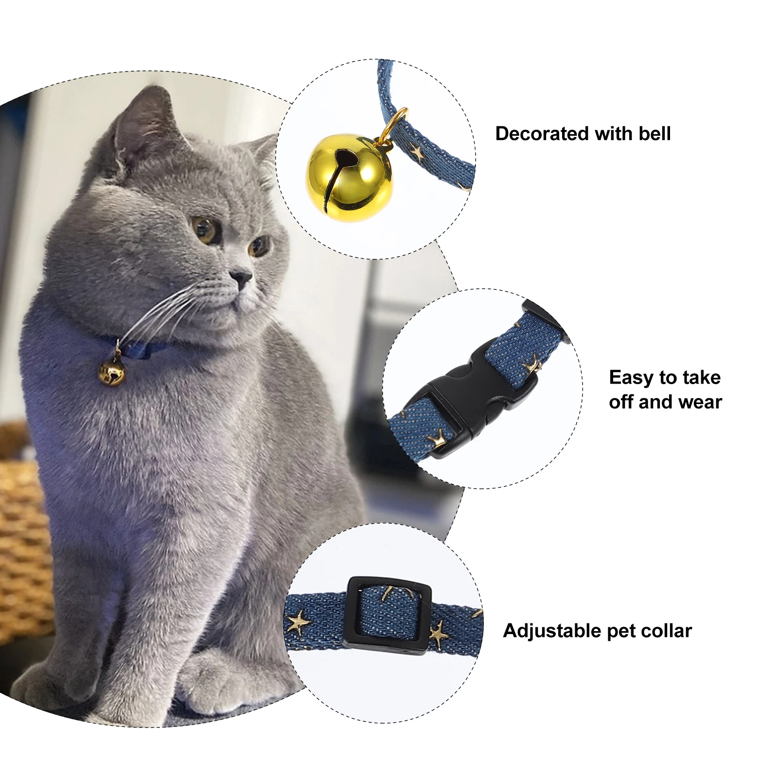 

Cat Collar Adjustable Kitten Fabric Neckwear Bell for Small Dogs Cats Pet Accessories Christmas Birthday Wedding Photos Chic