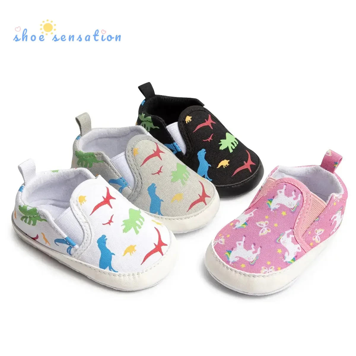 Meckior Spring Autumn Infant Casual Canvas Shoes Unicorn Dinosaurs Baby Boys Girls Shoes Anti-slip Soft Cotton Sole Crib Shoes