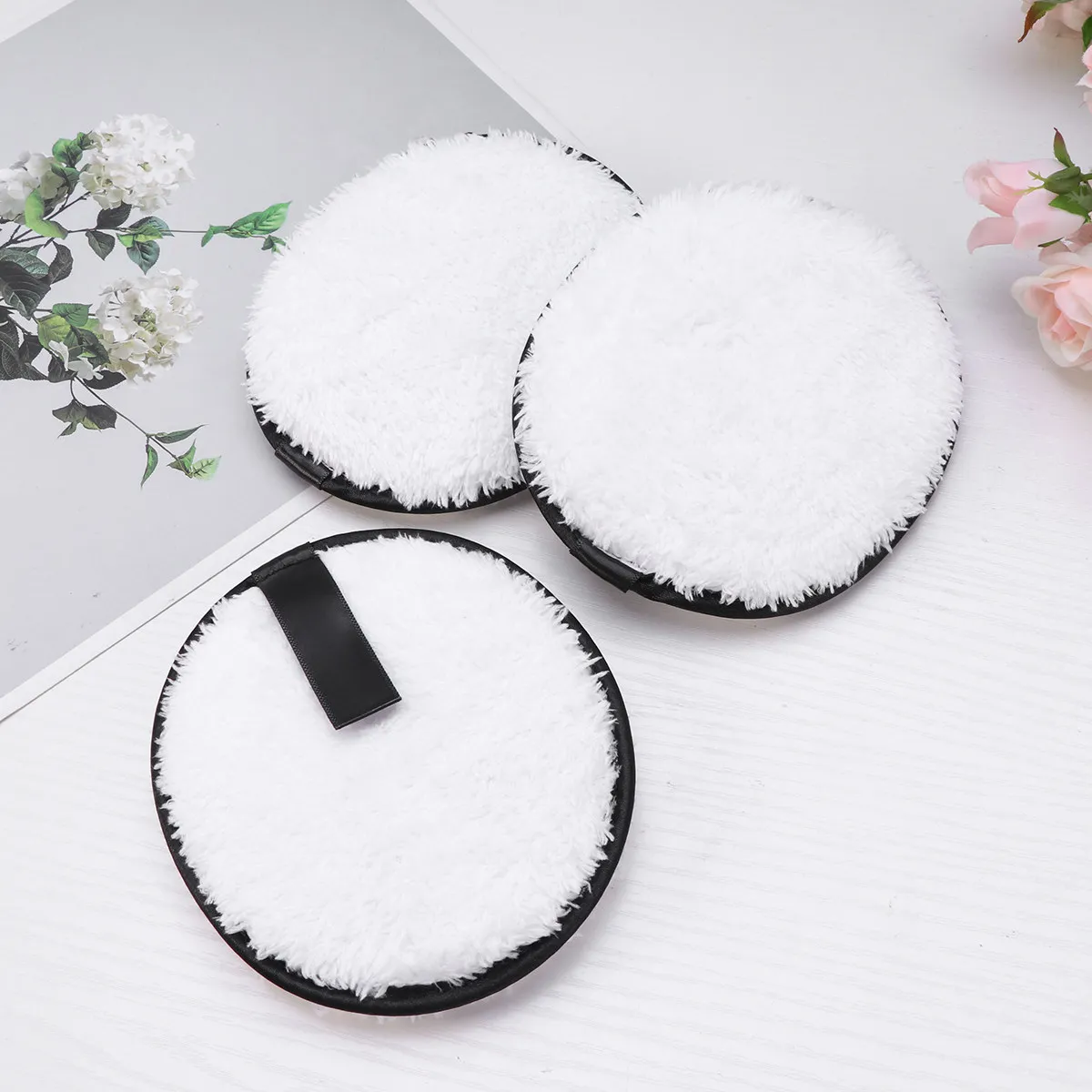 3Pcs Makeup Remover Microfiber Washable Cloth Pads Reusable Soft Face Cleansing Natural Lazy Use Oval White