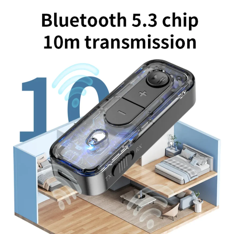 2 in 1 Car Bluetooth Adapter Bluetooth 5.3 Stereo Transmitter Receiver Wireless 3.5mm Aux Jack Adapter Car Kit Mic Headphone