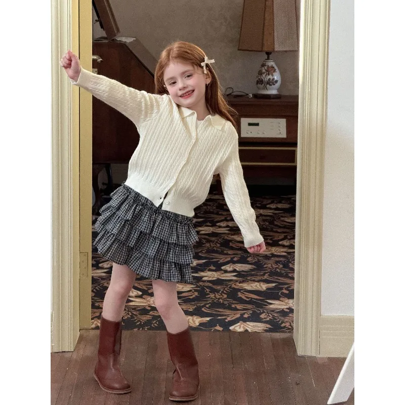 2026 Children's Clothing Spring and Autumn Winter Girls' Sweater Solid Color Twisted Flower Sweater Cardigan