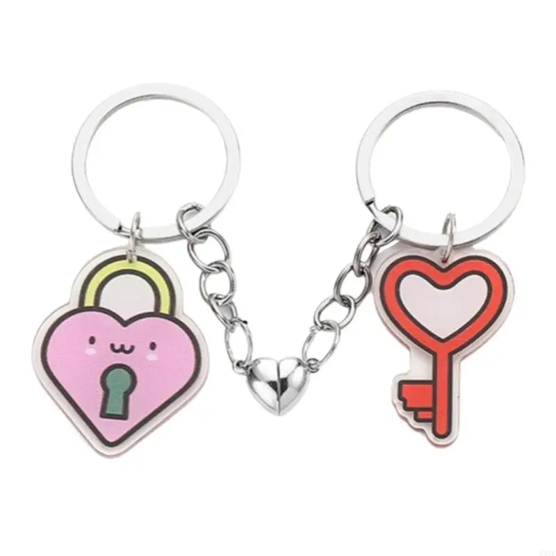 K43F 1 Pair Creative Heart Shaped Couple Keychain Acrylic Key Chain Bag Accessories