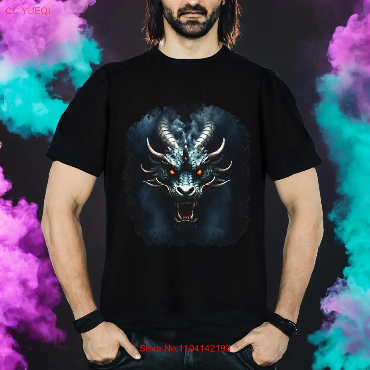 Dragon Smoke T Shirt Mystical head Fantasy Magical Dark Art long or short sleeves