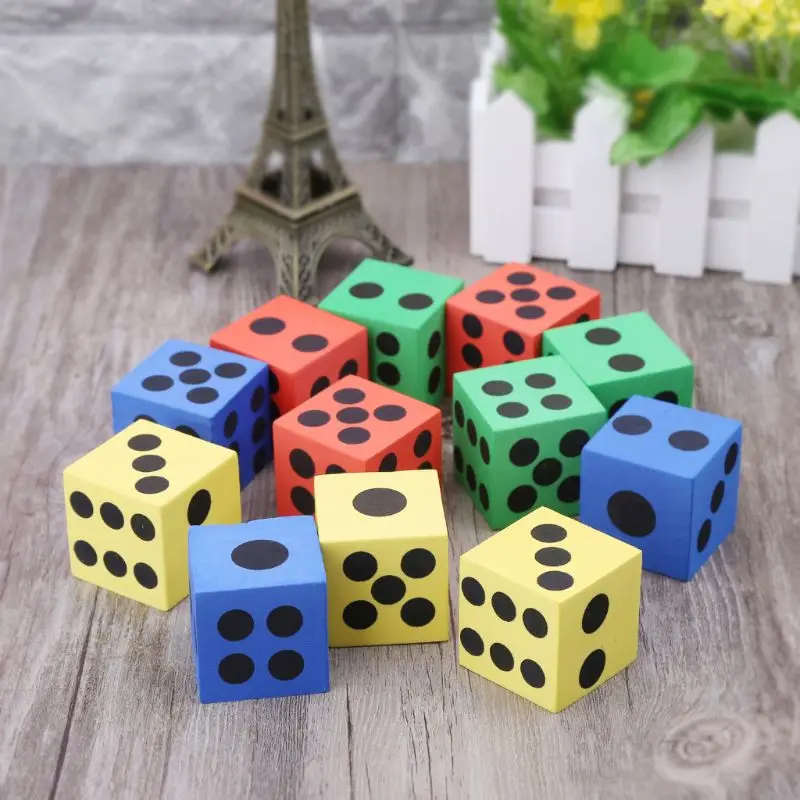 12 Pack 3.7CM Soft EVA Foam Dice Random Color Big Dice for Kids Learning Classroom Board Game Party Supplies