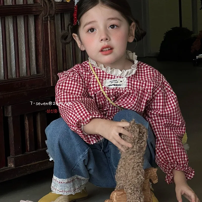 

Girls' Autumn Clothing Princess Style Western Style 2025 New Children's Korean Edition Checkered Long Sleeve Baby