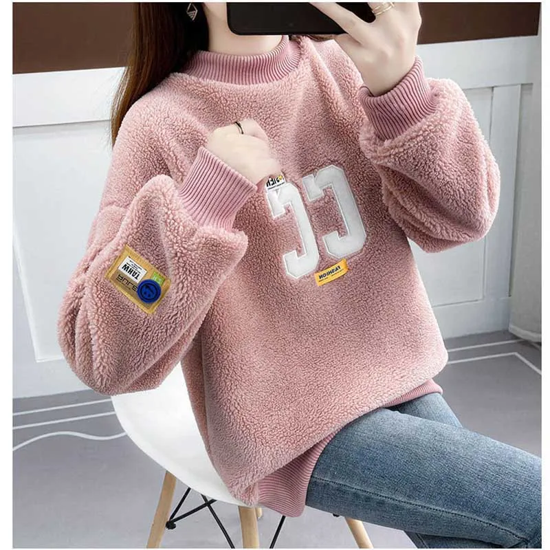 Sweet Stand Collar Spliced Embroidery Sweatshirts Female Clothing 2023 Winter Loose All-match Pullovers Tops Casual Sweatshirts