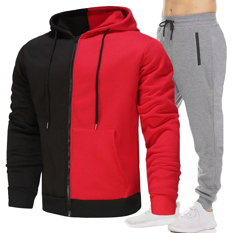 Men Autumn Winter Long Sleeve Sport Tracksuit Fashion Zipper Jackets and Sweatpants Casual Male Fleece Printed Sweater Suits