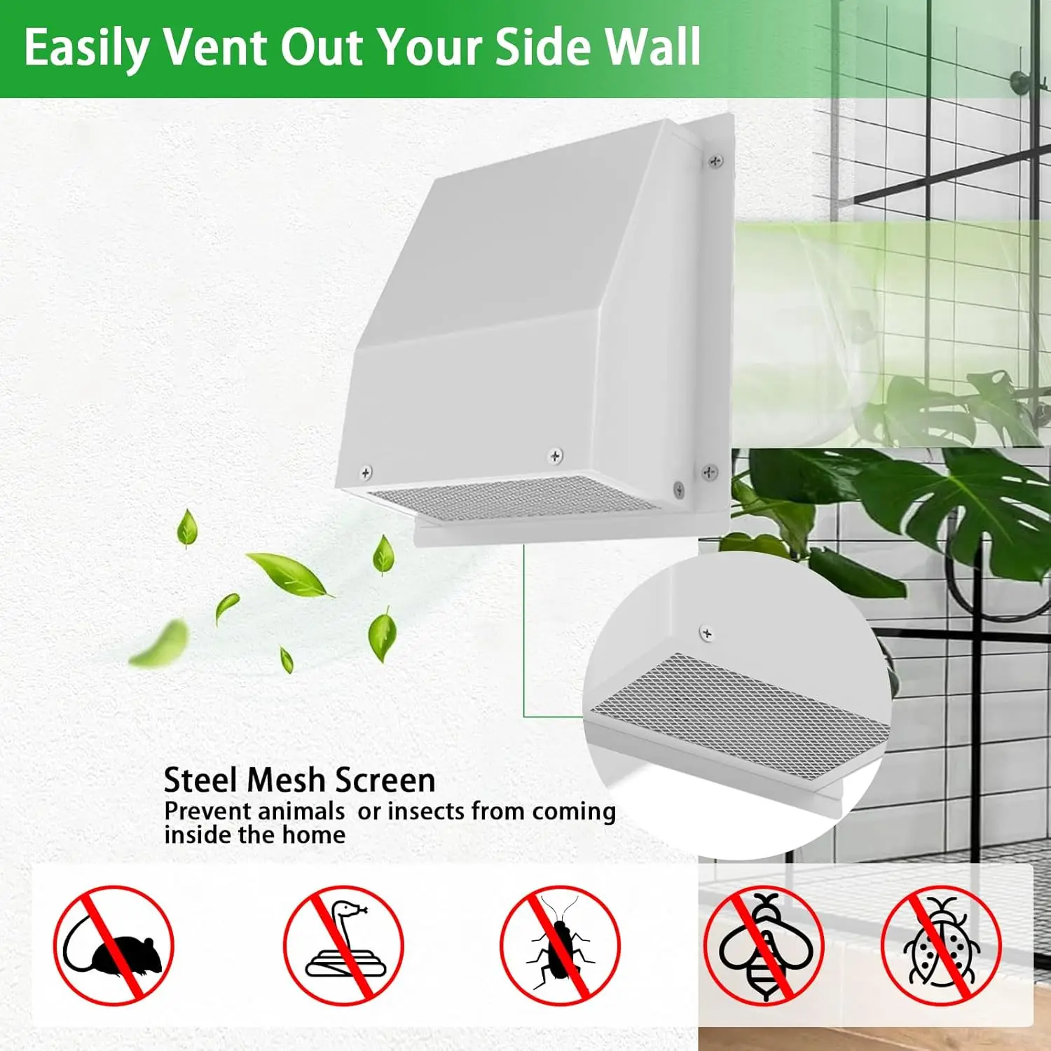 

8 Inch Galvanized Steel Hooded Wall Vent Cover with Screen & Damper - Outdoor Exhaust Vent Cap for Dryer, Bathroom Fan