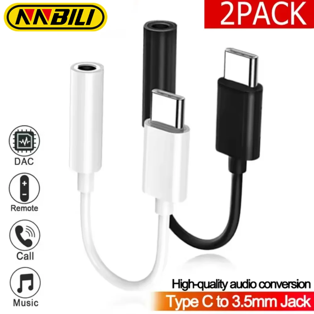 NNBILI Adapter USB typu C do słuchawek 3,5 mm DAC Digital Jack Aux Audio Converter Kabel do iPhone\'a 15 Xiaomi Huawei Macbook iPad