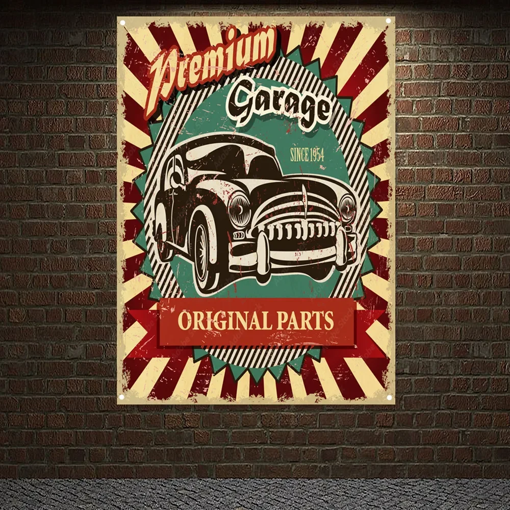 Premium Garage Vintage Car ORIGINAL PARTS Poster Art Painting Wall Decor Banner Tapestry Flag For Auto Repair Shop  Gas Station