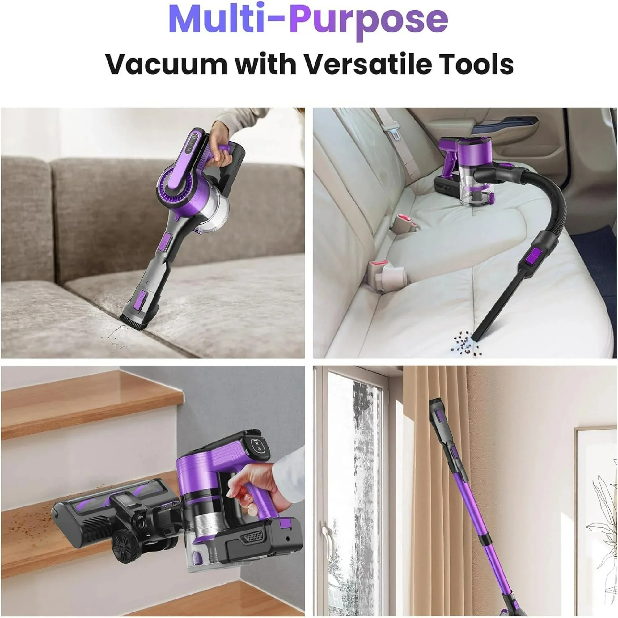 Poweart V870 Cordless Vacuum Cleaner 30KPa 8-in-1 Stick Vacuum up to 45min Runtime for Hardwood Floor Pet Hair Home Car Cleaning