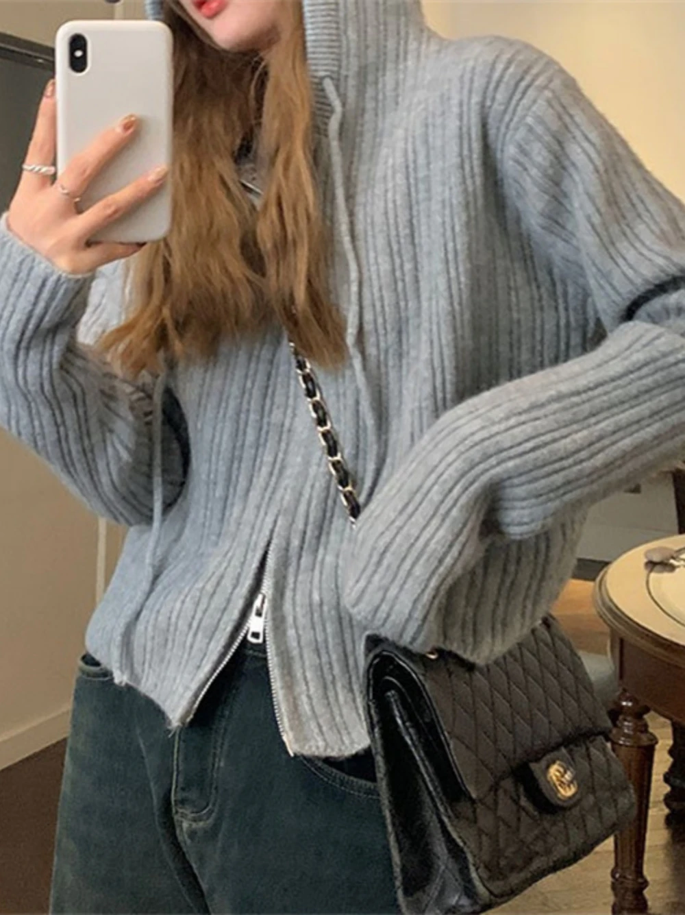 Simple Women's Sweater Cardigan 2024 Fall Hooded Long Sleeve Loose Street Can Wear Comfortable Solid Color Ladies Coat