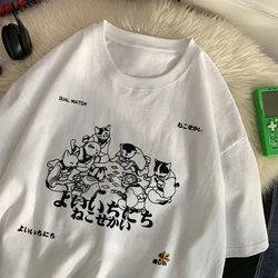 Trend Women'S T-Shirts Japanese Harajuku Style Cats Prints Short Sleeve O-Neck Oversize Breathable Summer Female Clothes