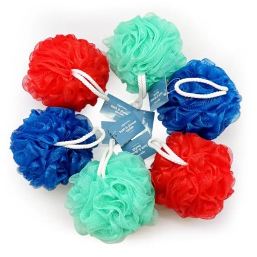 ชุดใยบวบอาบน้ำหลากสีสำหรับขัดผิวอย่างอ่อนโยนและทำความสะอาด แพ็ค 6 ชิ้น สำหรับใช้ในห้องน้ำทุกวัน เหมาะสำหรับผิว