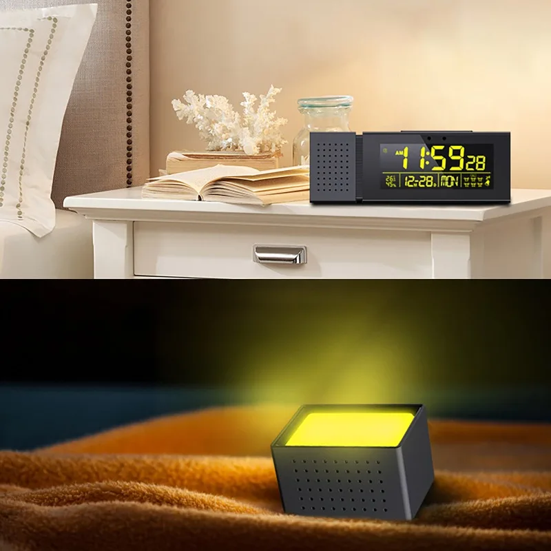 3.94 inches Seven-Color Digital Display Night Light Alarm Clock Infrared Sensor FM Radio 6 Alarms Electronic Clock for Bedroom